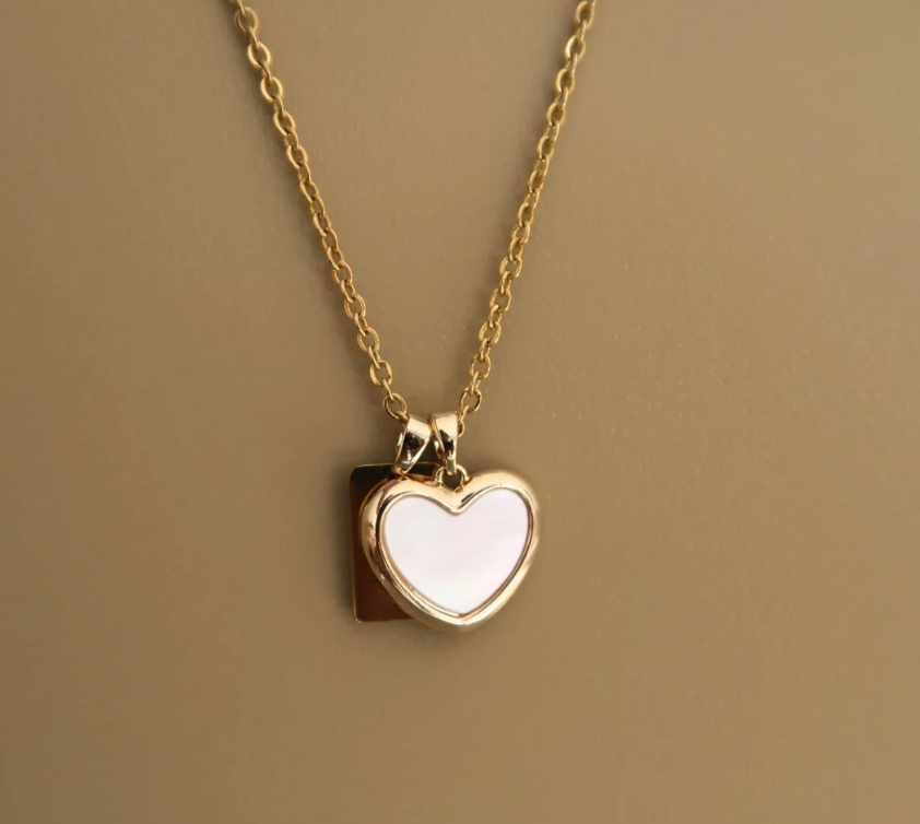 Large Mother of Pearl Heart Necklace