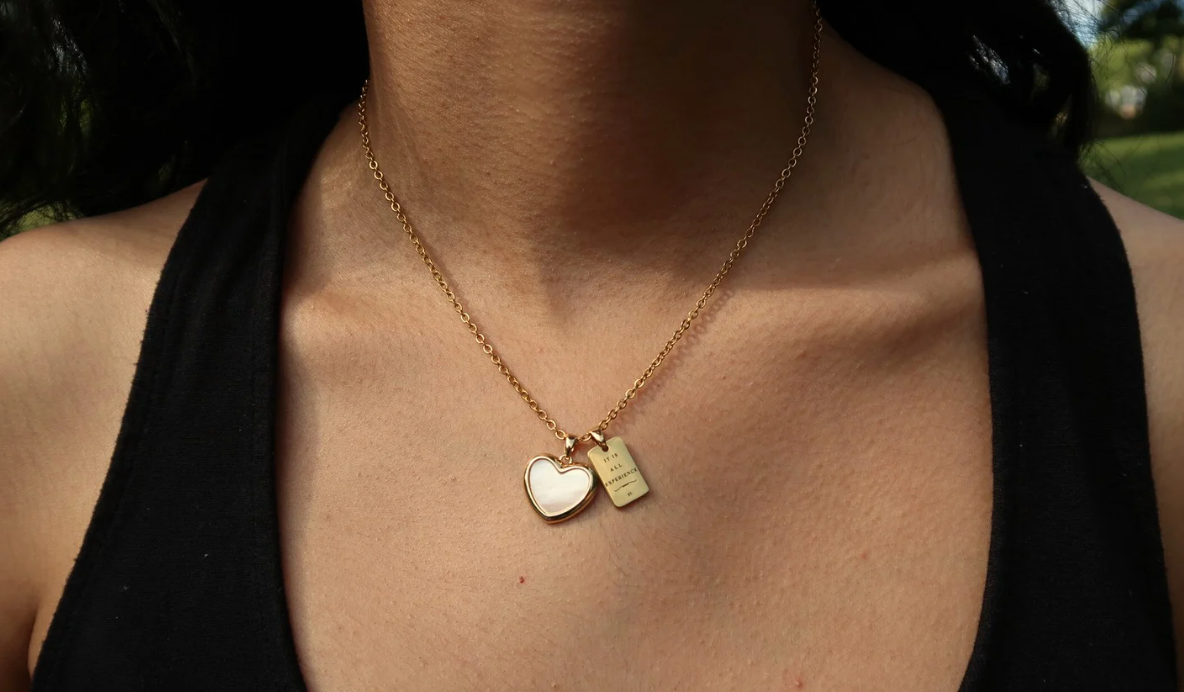 Large Mother of Pearl Heart Necklace